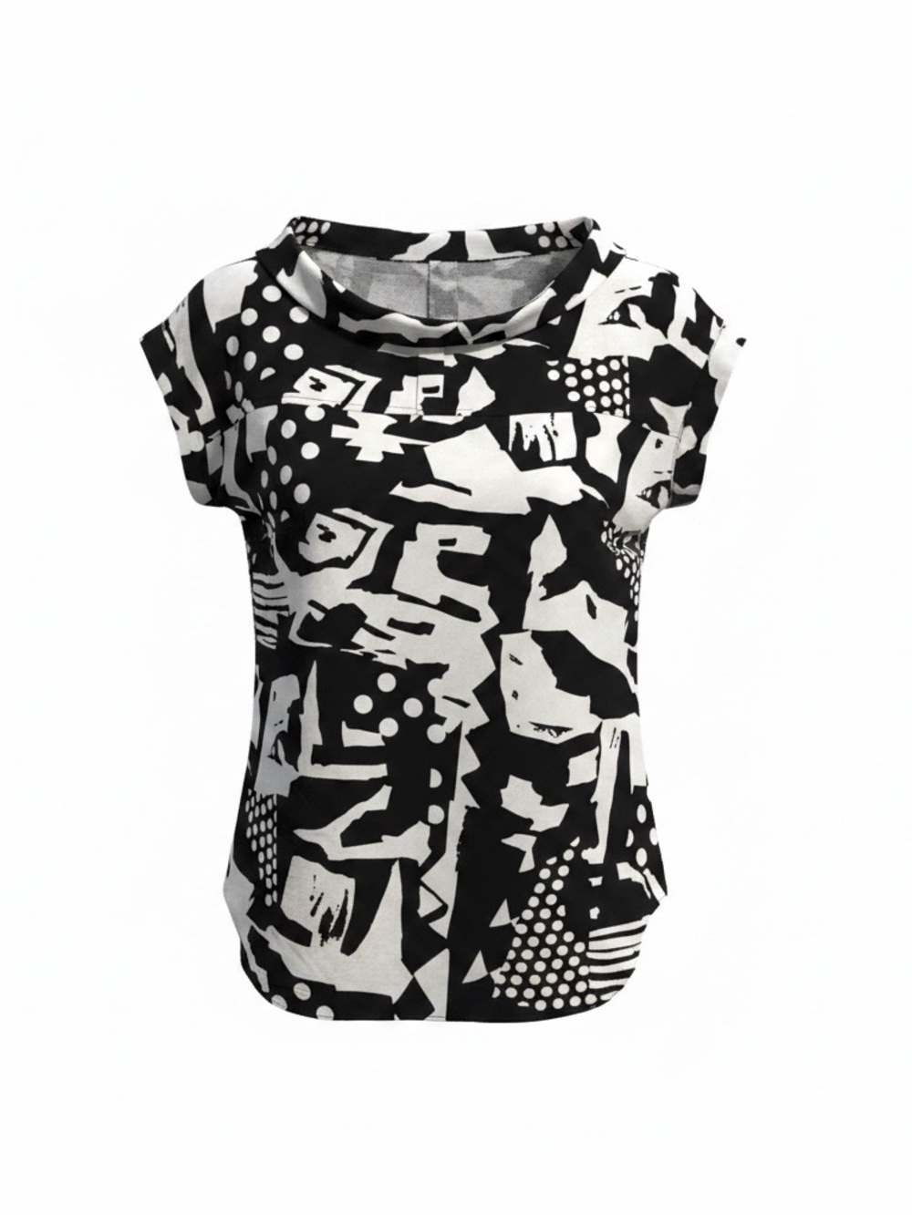 Armani Exchange Black and White Abstract Cap-Sleeve Top
